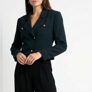 GIOVANNI Black Cropped Blazer Goldtone Buttons Double Breasted MADE IN CANADA 🇨🇦